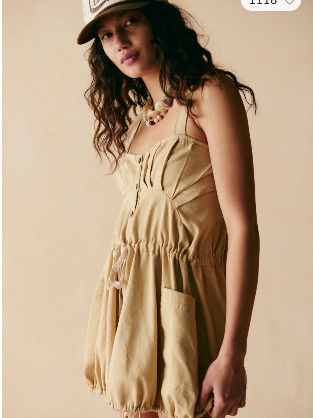 Free People Biscotti Tan Button-Front Drawstring Tank - Picture 4 of 10
